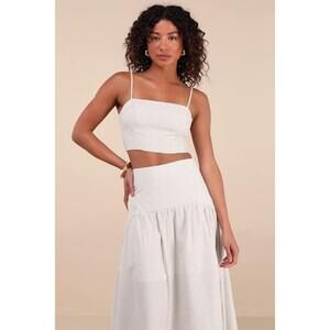 Lulus Sabino Beige Striped Drop Waist Two-piece Midi Dress - Size M